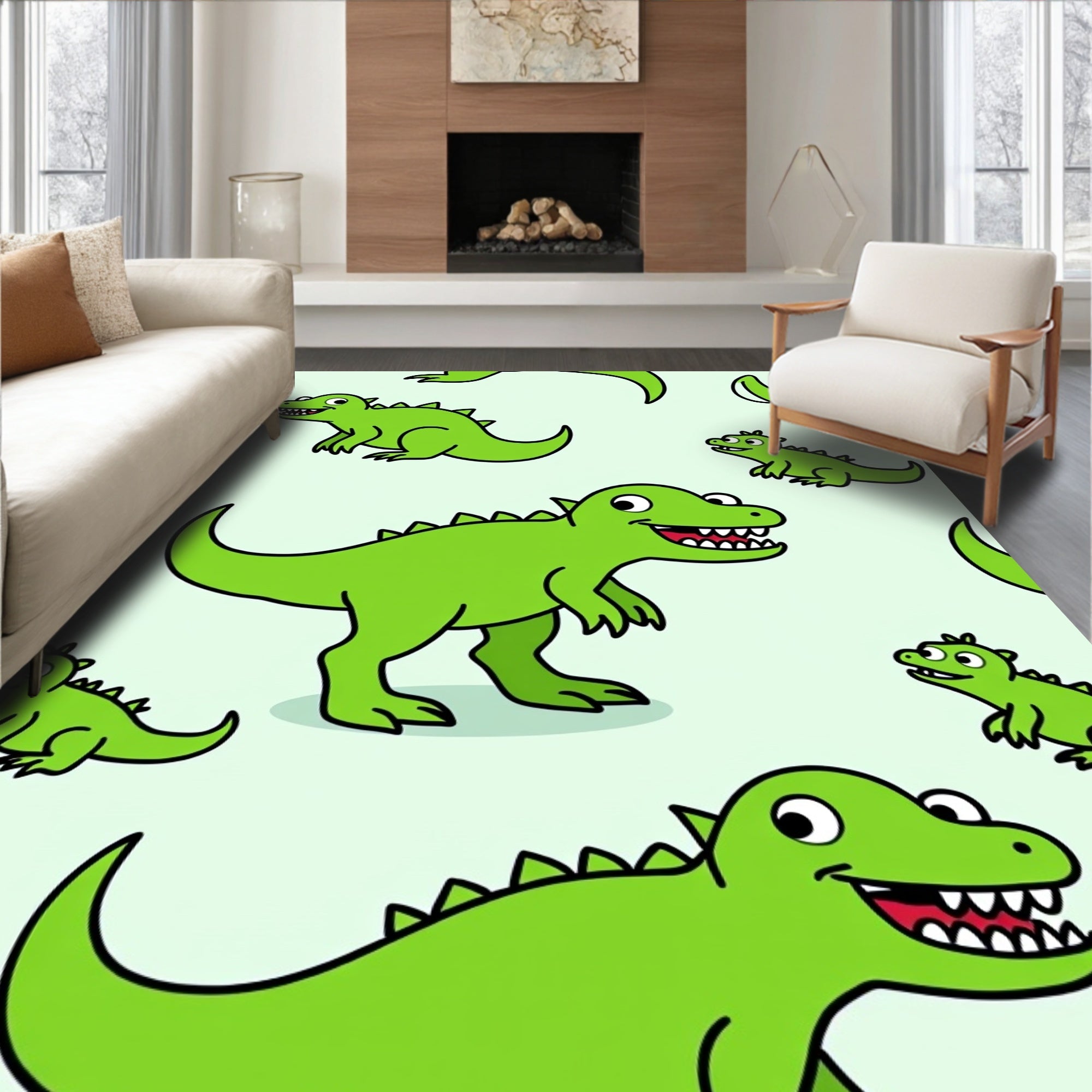 Playful Green Dinosaur Repeat Rug
