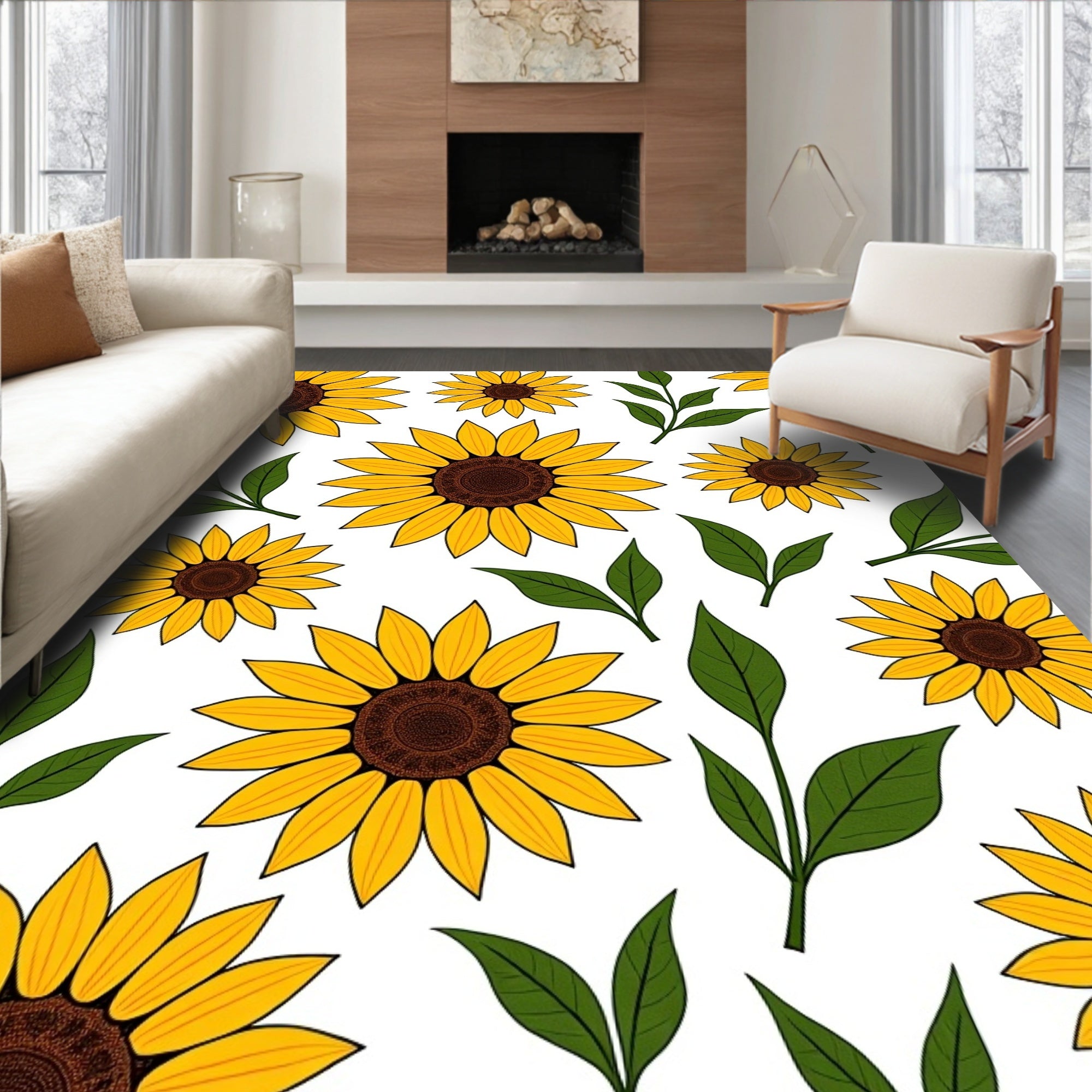 Golden Sunflower Garden Botanical Accent Rug