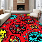 Bold Red Skull Sunburst Rug