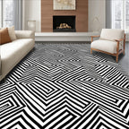 Black White Linear Maze Rug