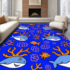 Cheerful Blue Ocean Shark Coral Friends Rug