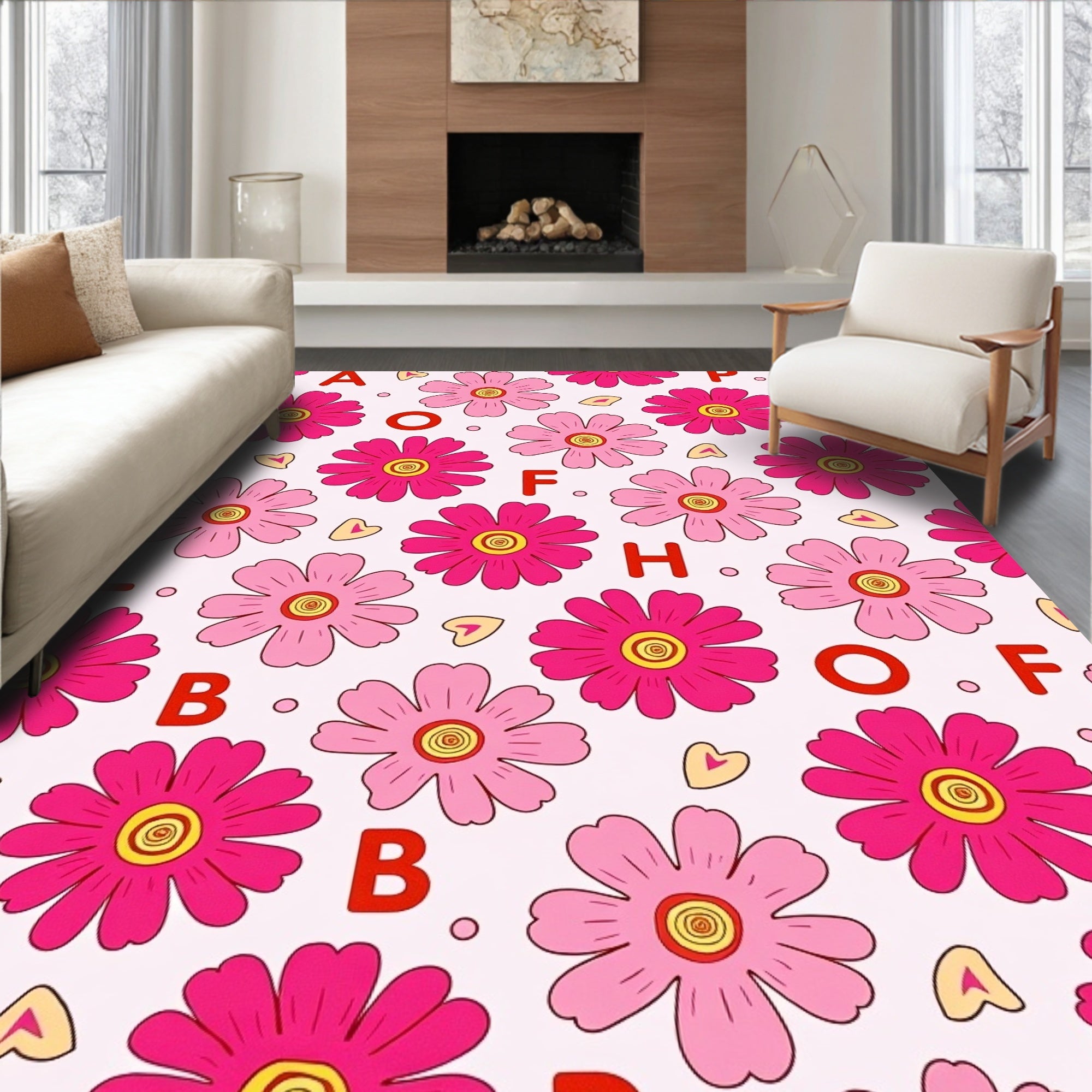 Pink Daisy Garden Alphabet Rug