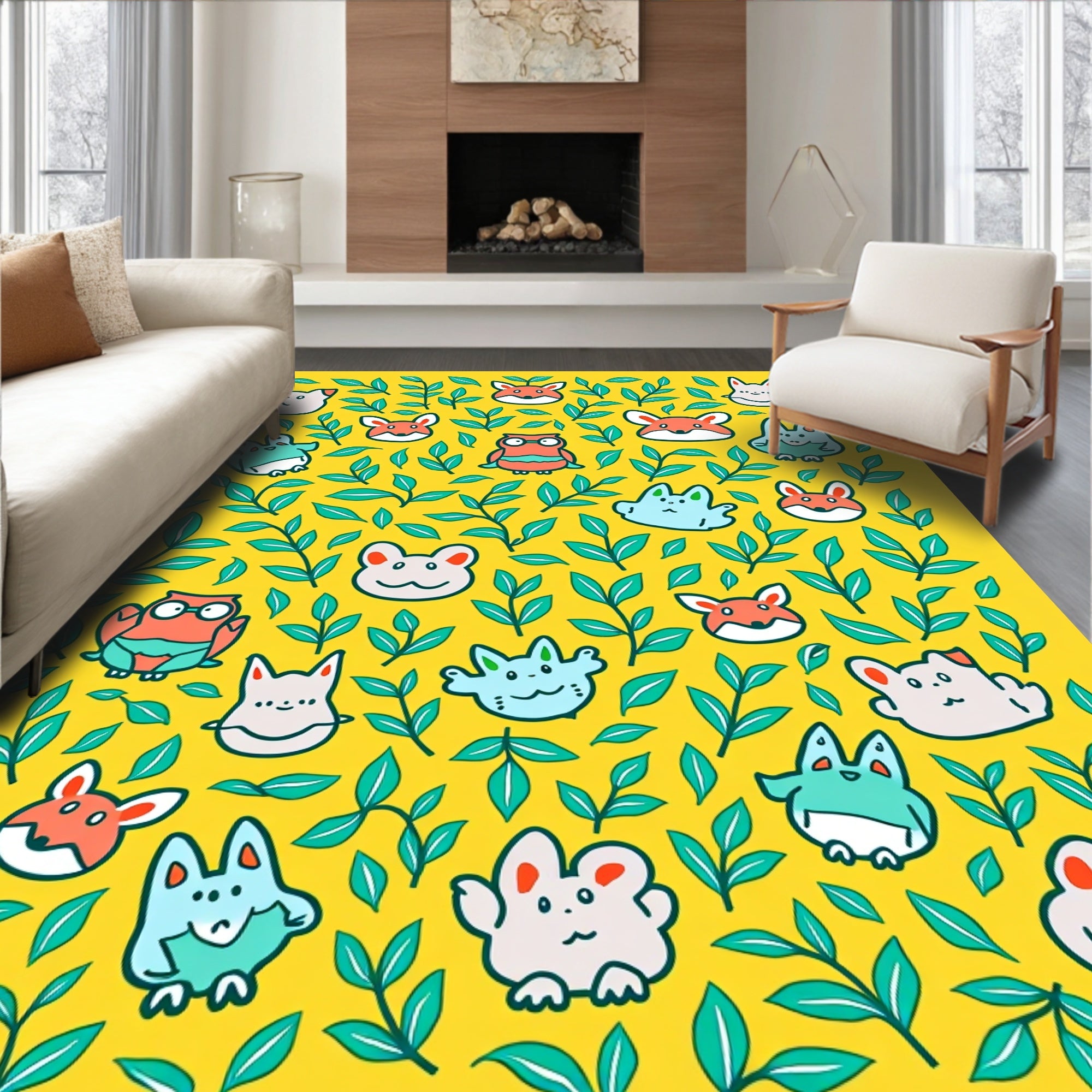 Whimsical creature garden yellow Rug