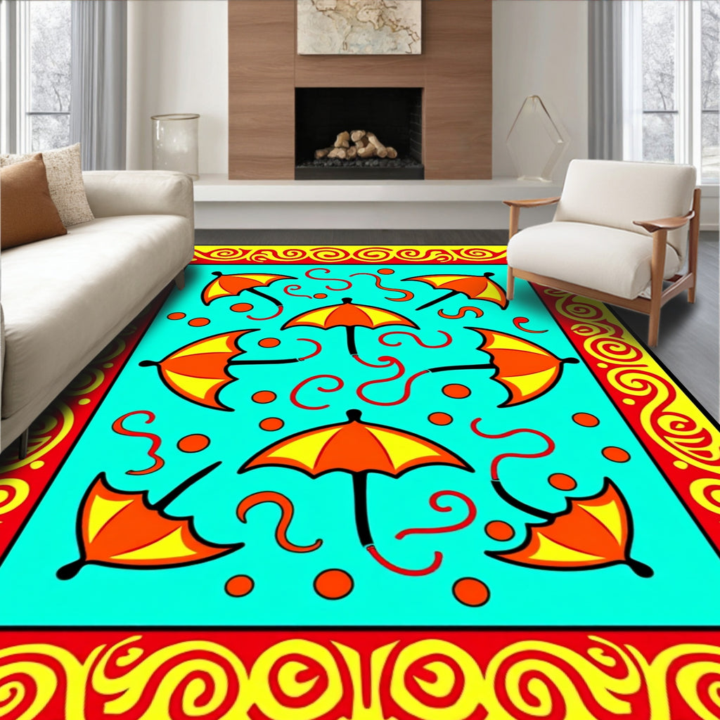 Yellow Orange Umbrella Fun Border Rug