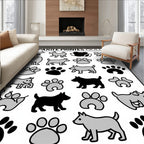 Playful Gray Dog Paw Print Collage Rug