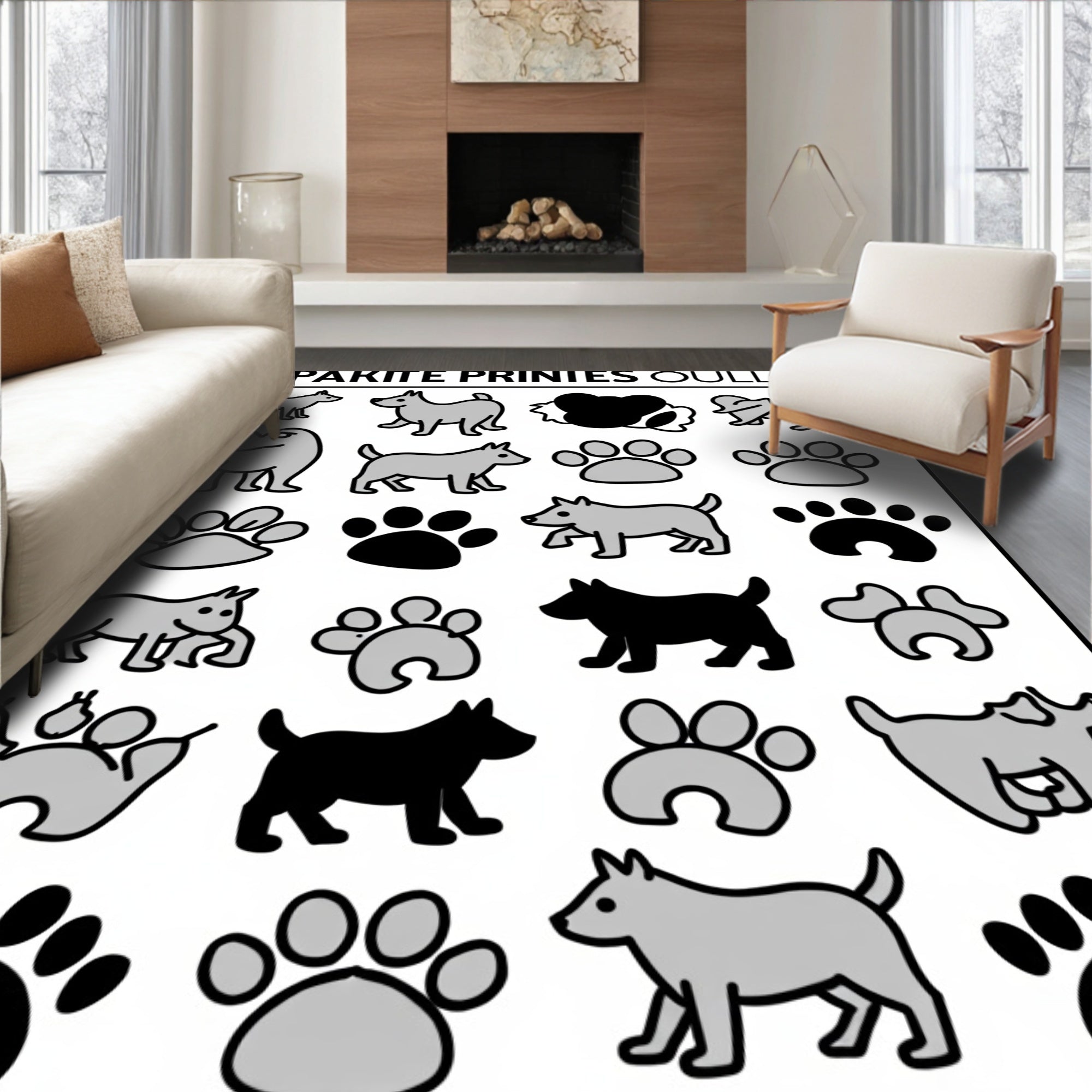Playful Gray Dog Paw Print Collage Rug