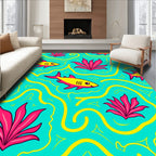 Coral Pink Yellow Ocean Waves Rug