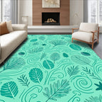 Teal Tropical Foliage Swirl Rug