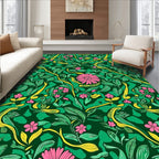 Lush Pink Floral Garden Vines Rug