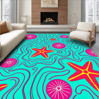 Aqua Starfish Whimsical Swirl Rug