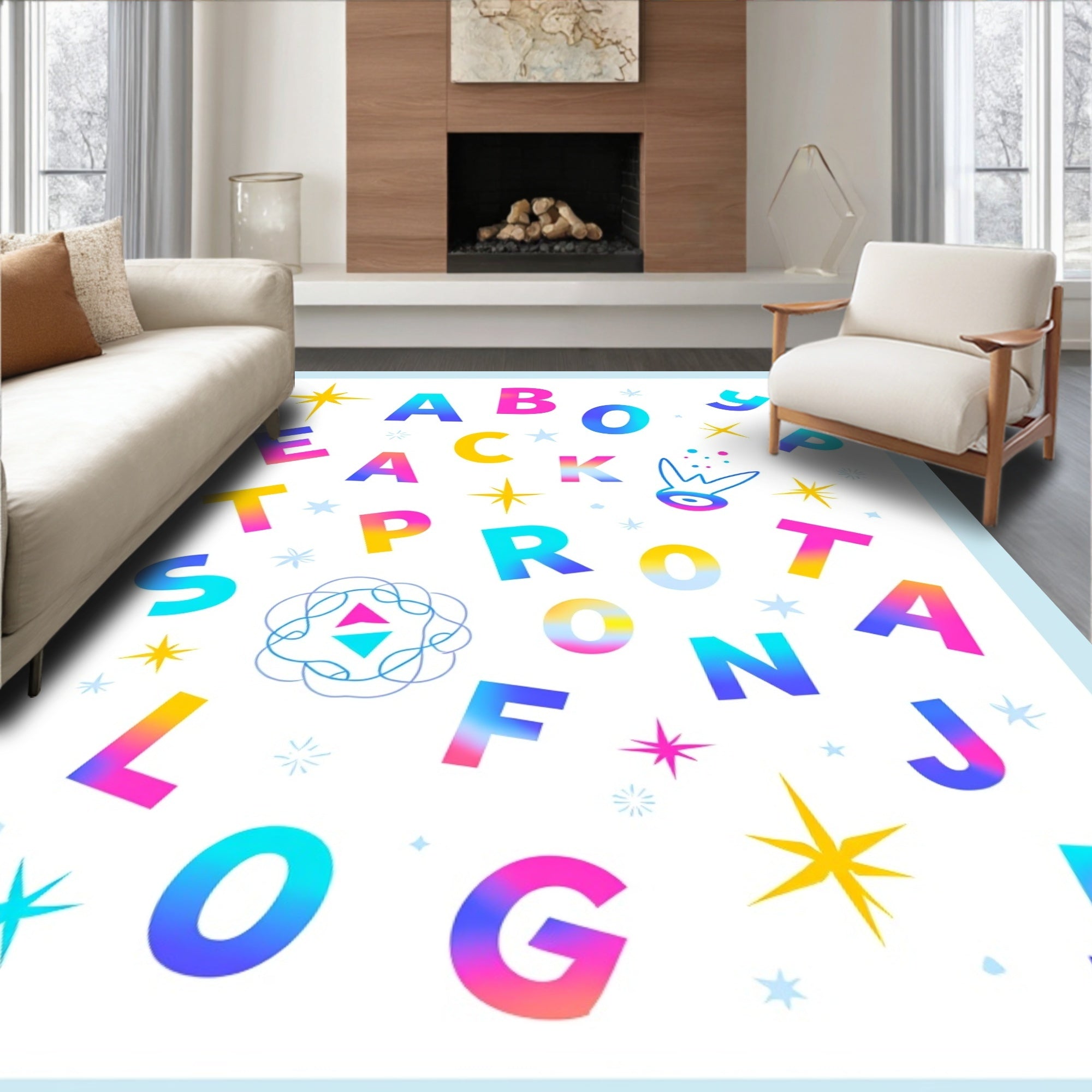 Alphabet Splash Rainbow Gradient Letters Rug