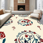 Red Blue Floral Medallion Cream Rug