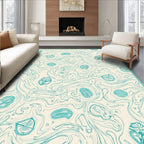 Teal Swirl Botanical Leaf Overlay Rug