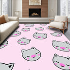 Sweet Gray Kitty Faces Pink Background Rug