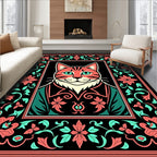 Whimsical Pink Floral Cat Portrait Rug