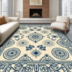 Deep Blue Sunburst Cream Textile Rug