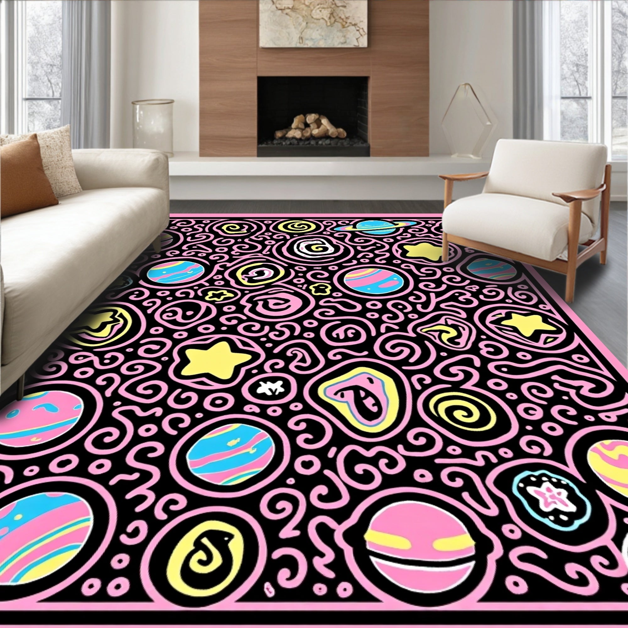 Pink Yellow Blue Celestial Swirl Rug