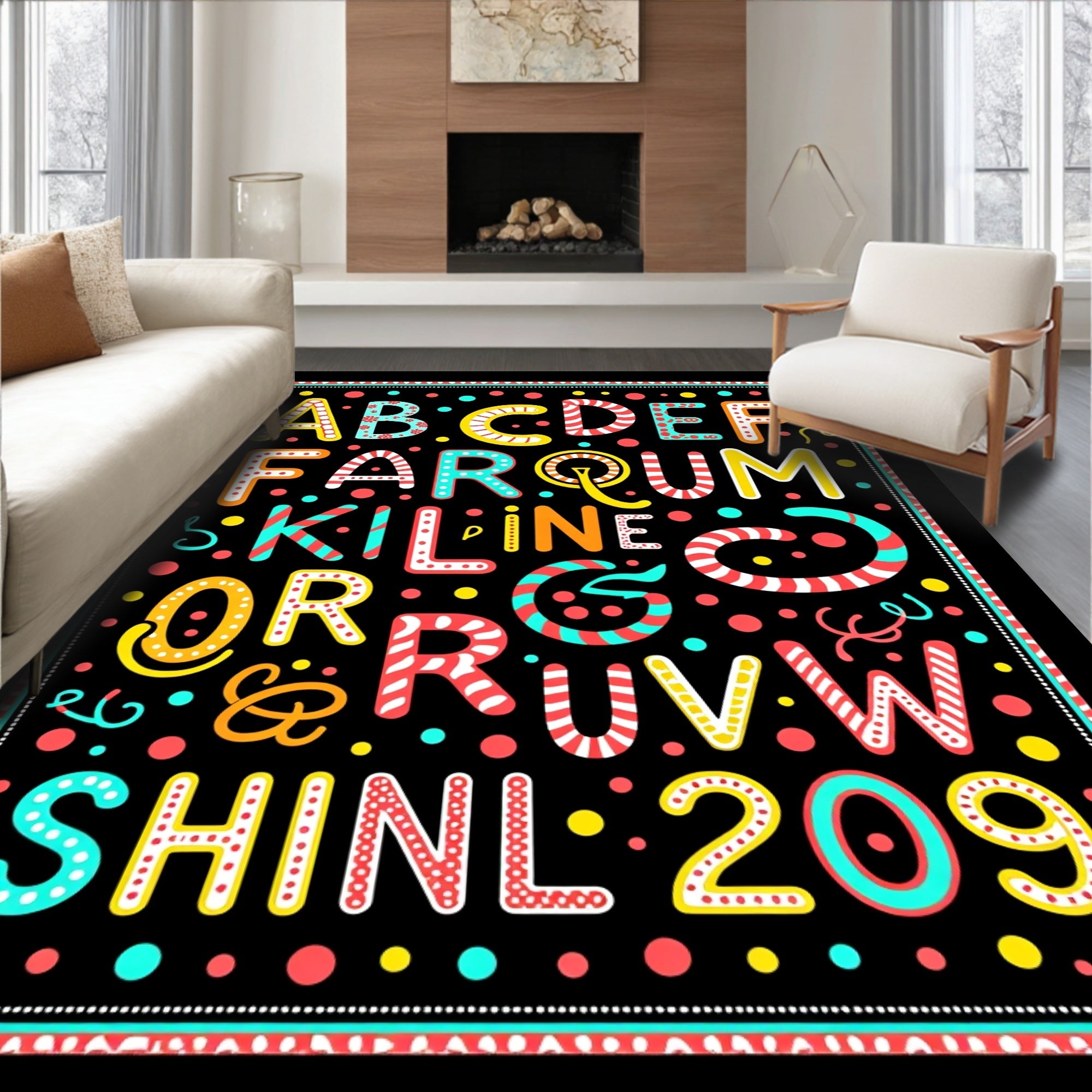 Pop Art Alphabet Colorful Confetti Rug