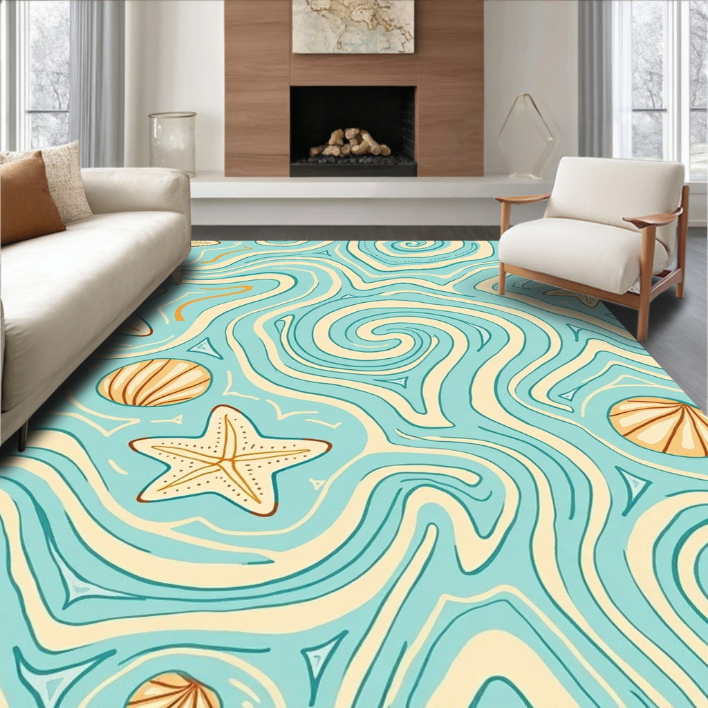 Coastal Starfish Swirl Aqua Rug