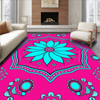 Vibrant Teal Floral Mandala Design Rug