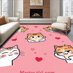 Cute Cat Faces Pink Hearts Collection Rug