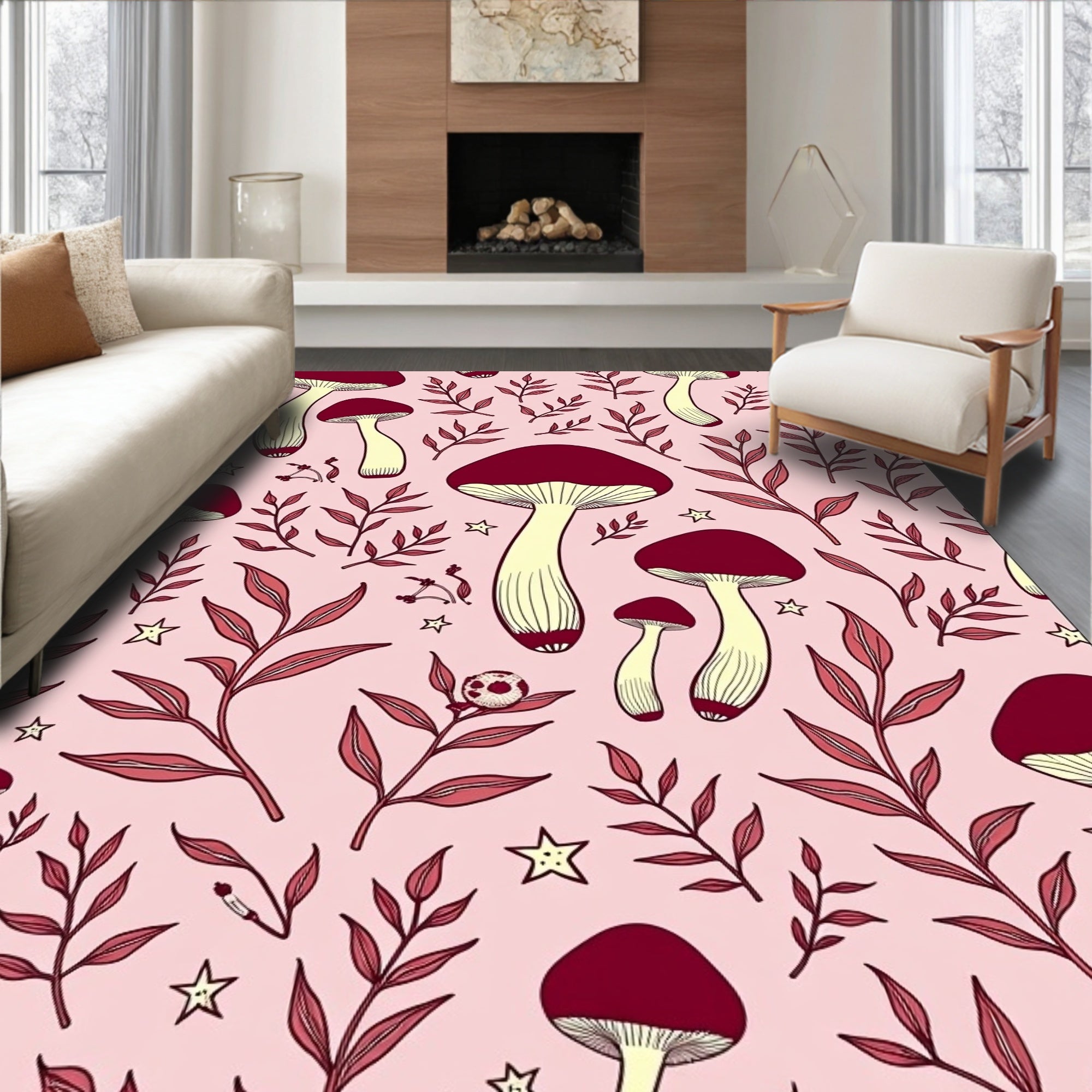 Whimsical Mushroom and Foliage Tableau Rug