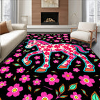 Pink Floral Horse On Black Background Rug