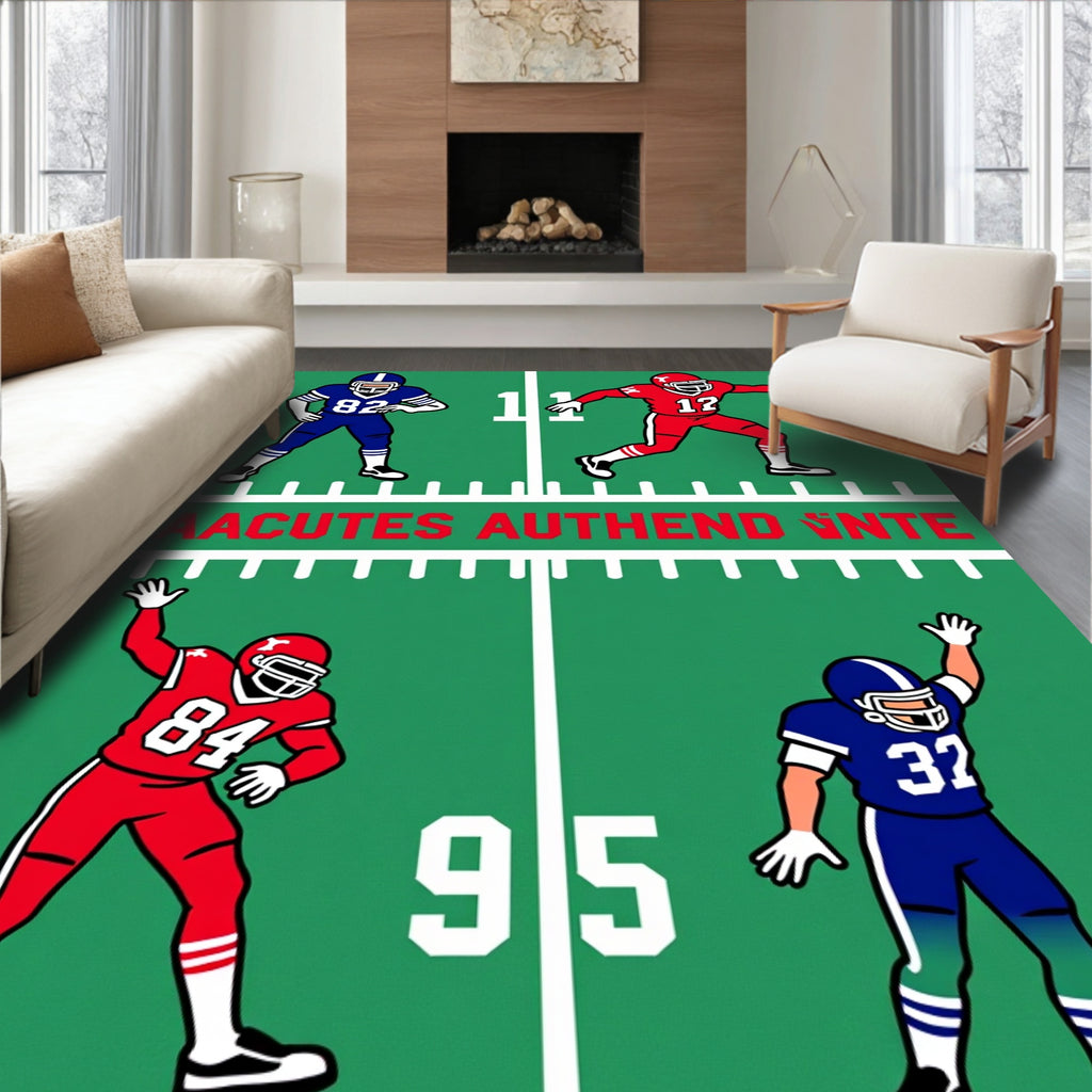 Vintage Football Players Action Field Rug