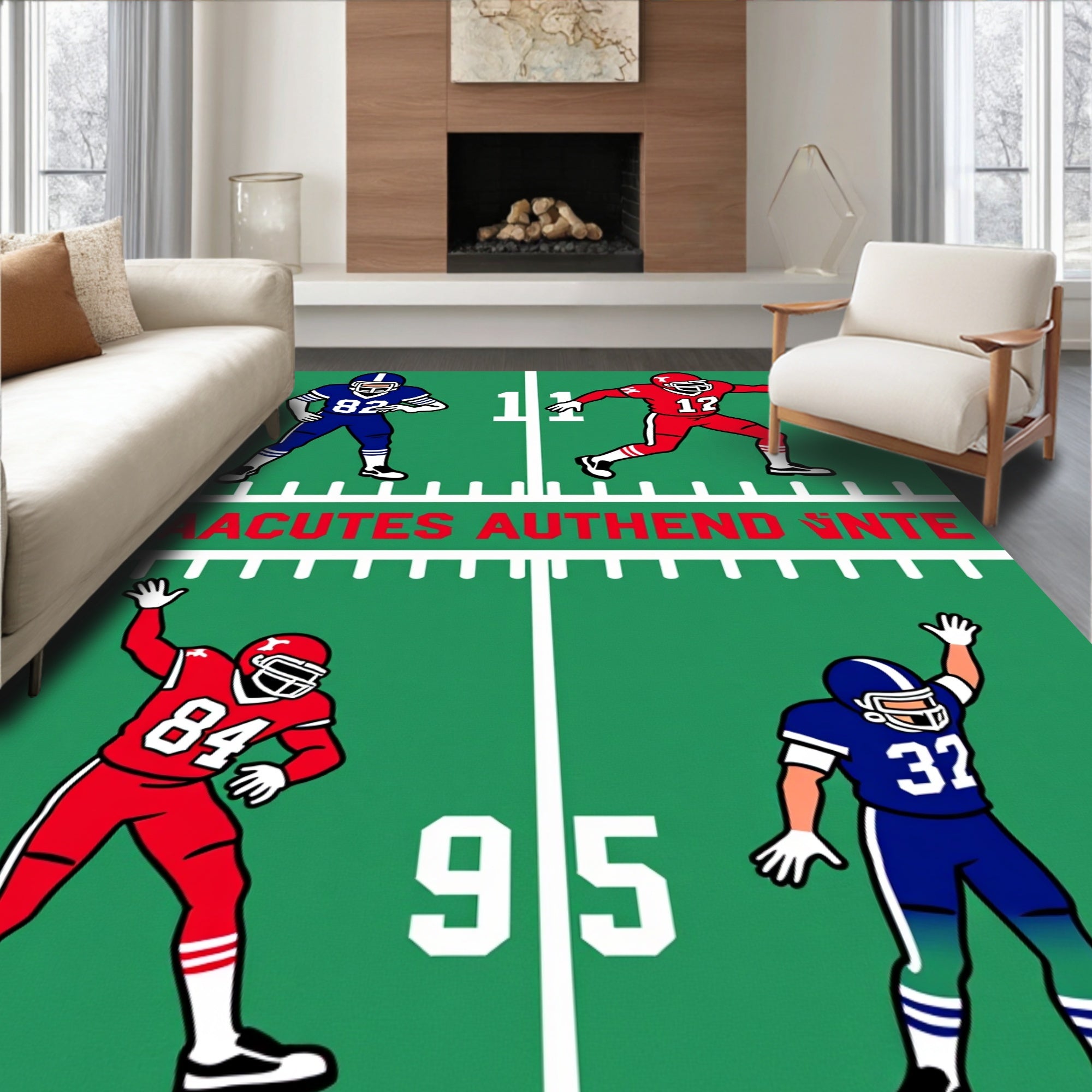 Vintage Football Players Action Field Rug