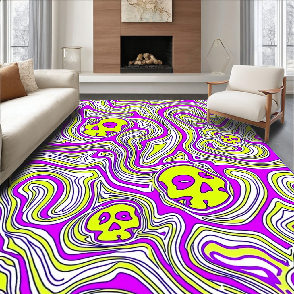 Psychedelic Yellow Skull Swirl Rug