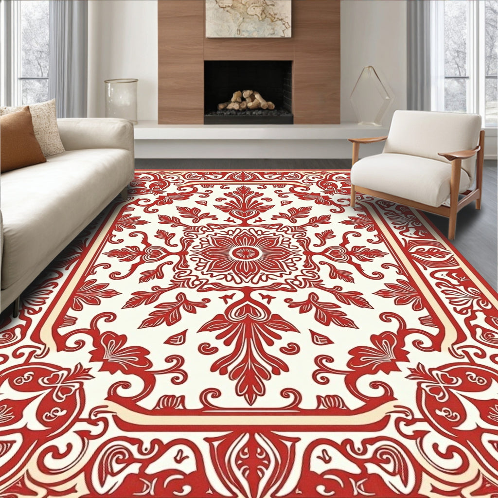 Cardinal Red Floral Symmetry Rug