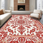 Cardinal Red Floral Symmetry Rug