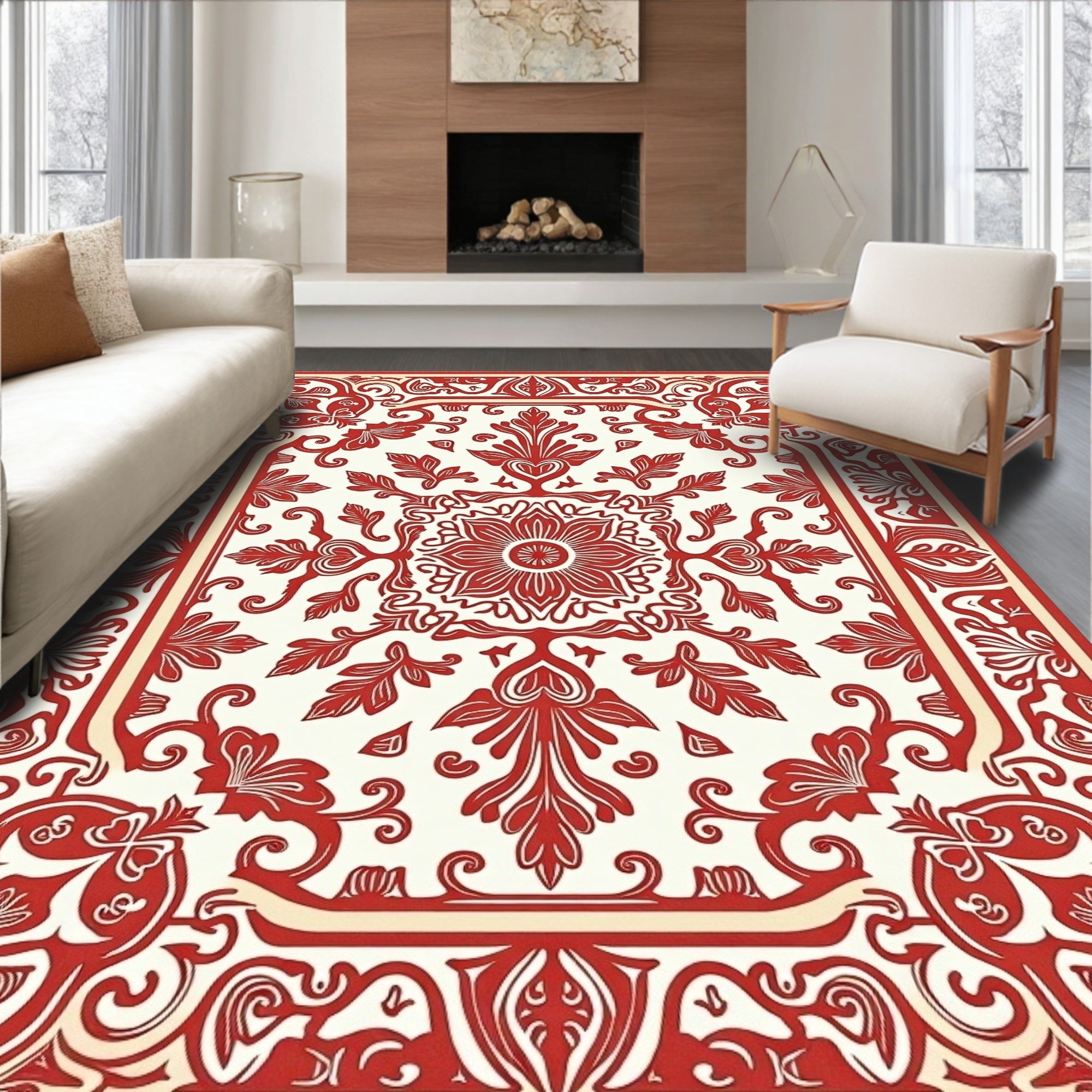 Cardinal Red Floral Symmetry Rug