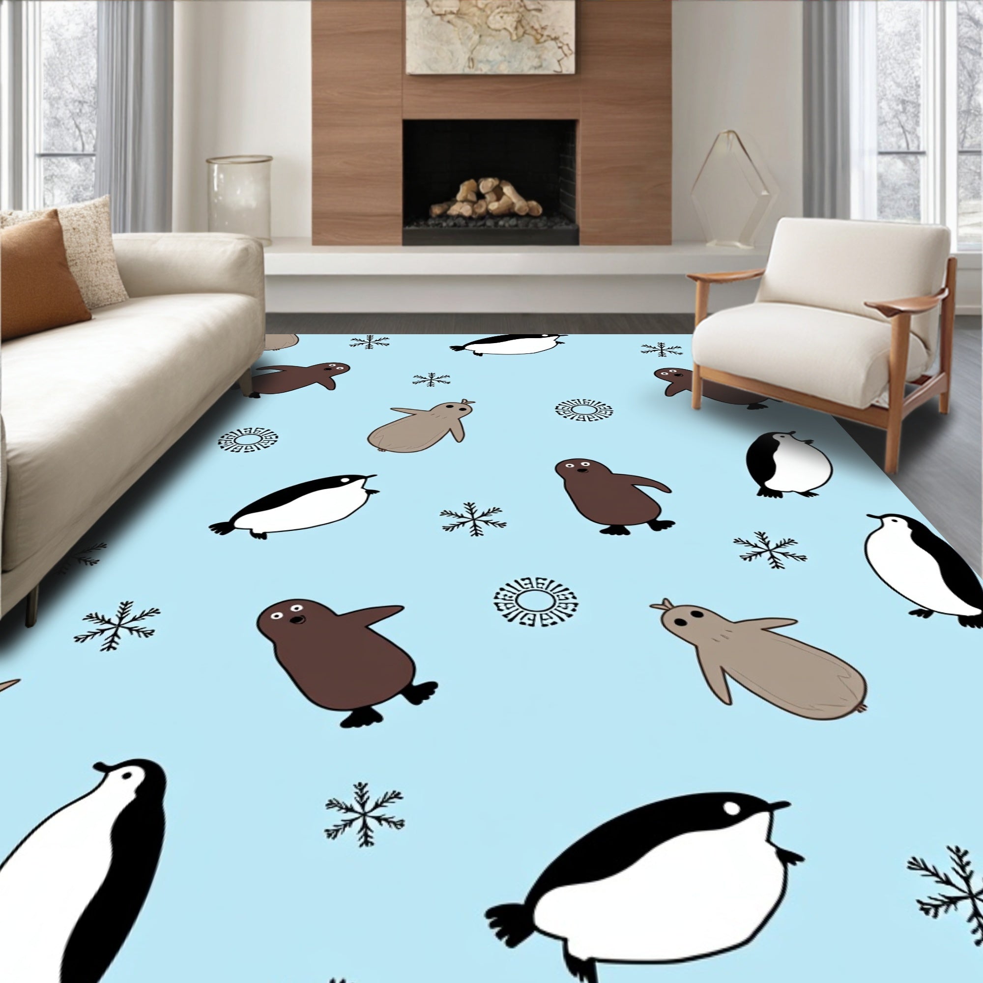 Arctic Friends Penguin Snowflakes Rug