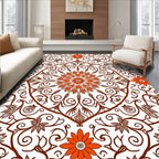 Orange Floral Mandala Scrollwork Medallion Rug
