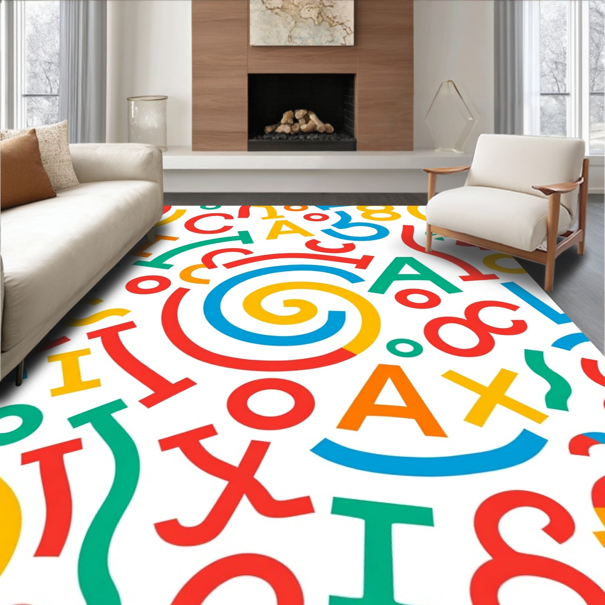 Primary Bright Alphabet Swirls Rug
