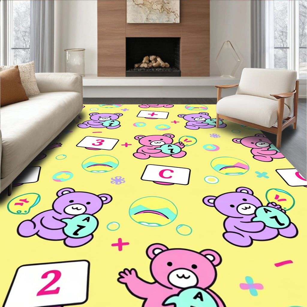 Playful Purple Pink Bears Numbers Circles Rug