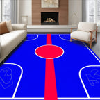 Bold Blue Graphic Red Symbol Medallion Rug
