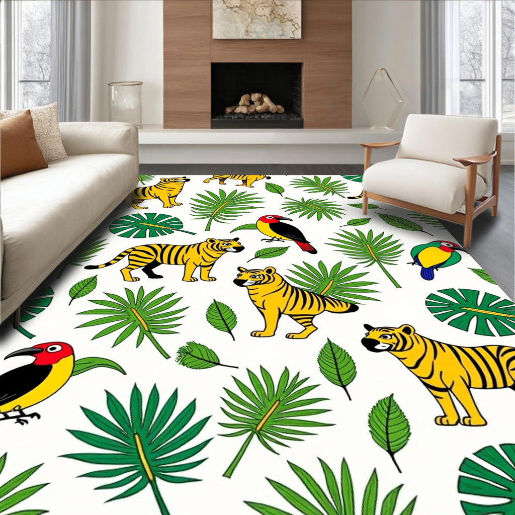 Jungle Tigers and Tropical Birds Rug