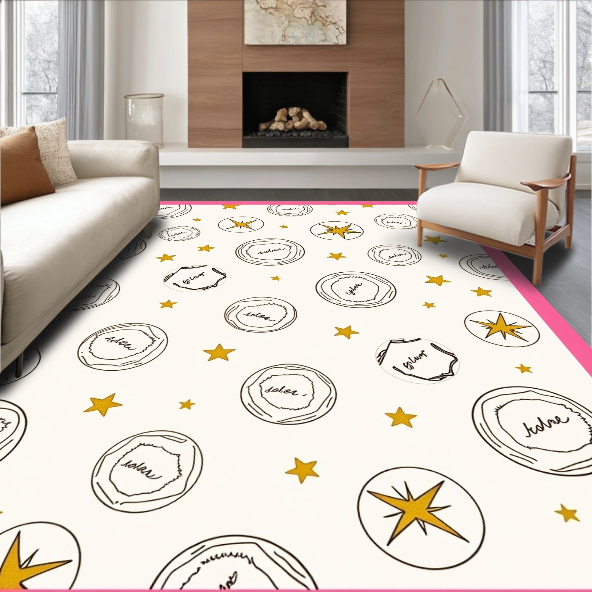 Whimsical Gold Star Medallion Rug