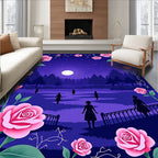Enchanted Pink Roses Night Sky Garden Rug