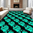 Bold Teal Abstract Geometric Head Rug