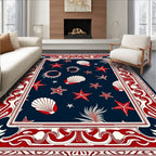 Navy Red White Seashell Starfish Charm Rug