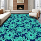 Deep Teal Abstract Swirls and Hearts Rug