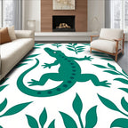 Teal Lizard Foliage Whimsical Garden Rug