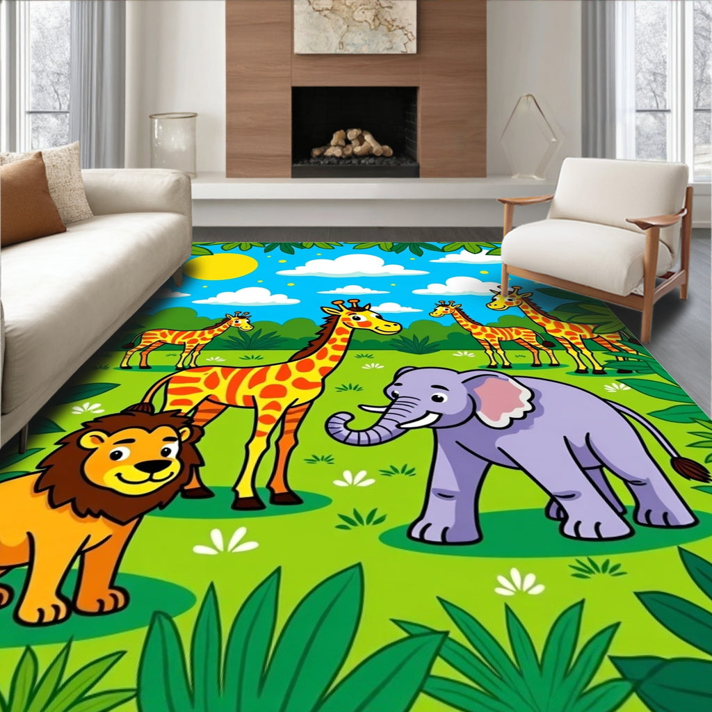 Jungle Safari Animals Giraffe Elephant Lion Rug