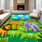 Jungle Safari Animals Giraffe Elephant Lion Rug