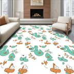 Whimsical Teal Orange Ducklings Garden Rug