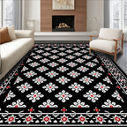 Black White Red Floral Medallion Rug