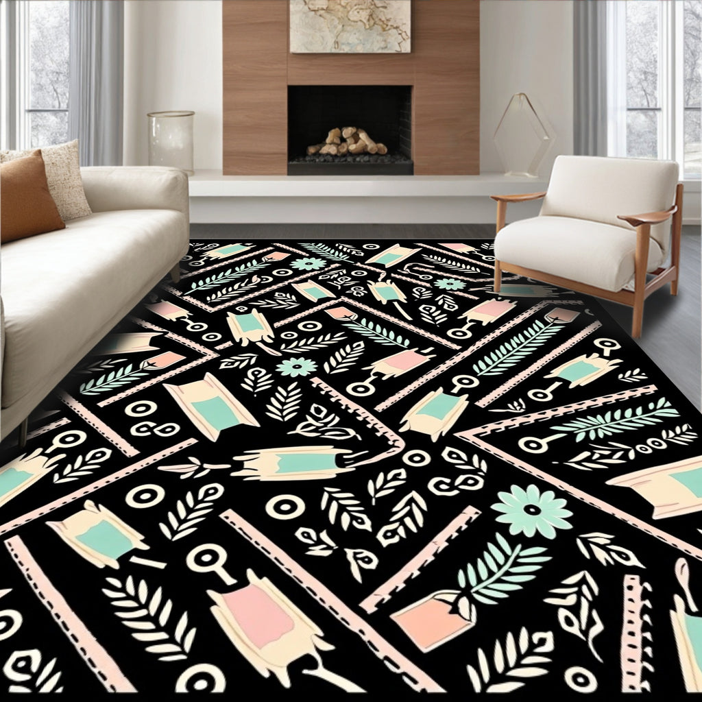 Pastel Pink Mint Geometric Blossom Rug